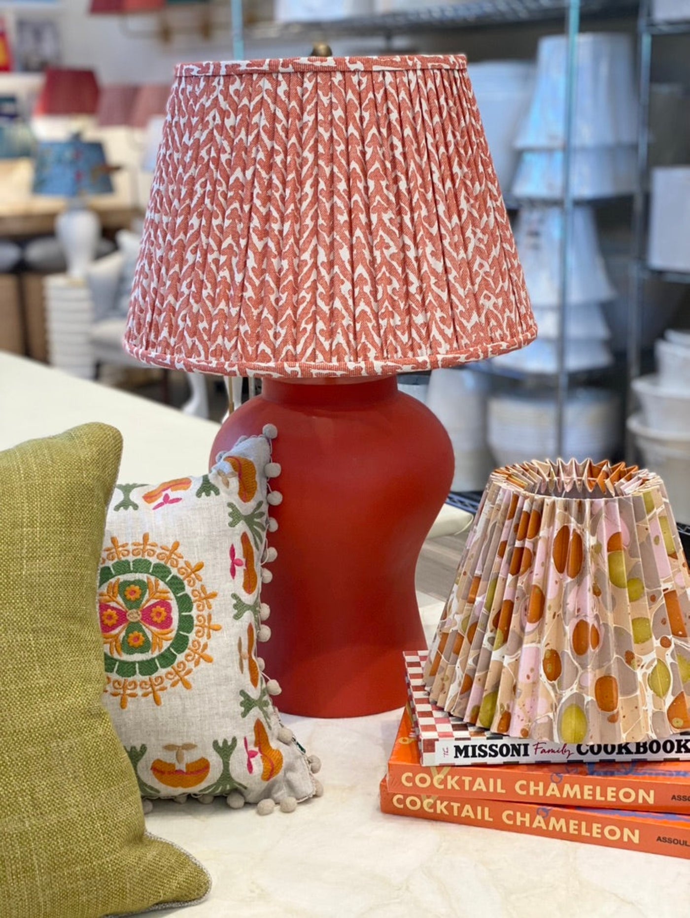 Orange lamp and Fermoie lampshade