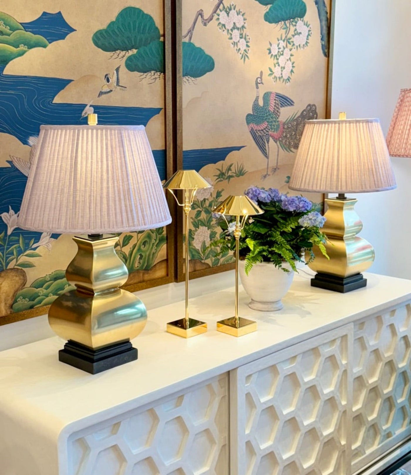 Brass Lamp and Fermoie Lampshade