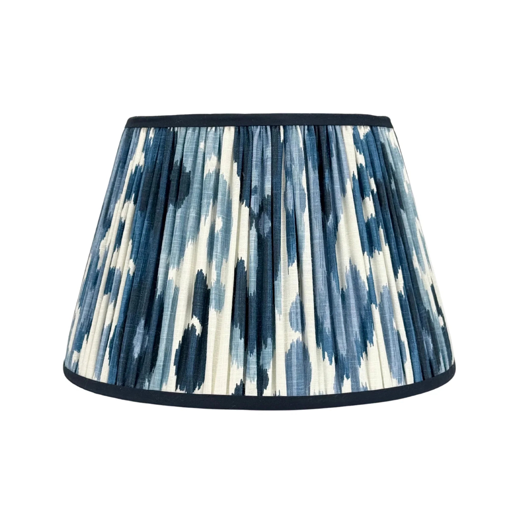 Light Blue, Navy & White Ikat Lampshade with Navy Trim