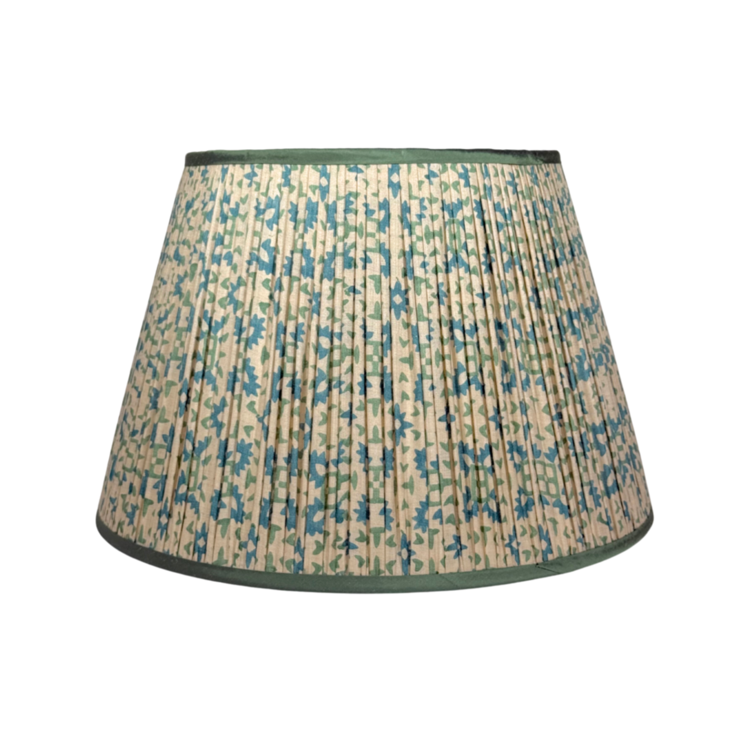 Penny Morrison Green and Turquoise Chunky Flower Pleated Silk Lampshad