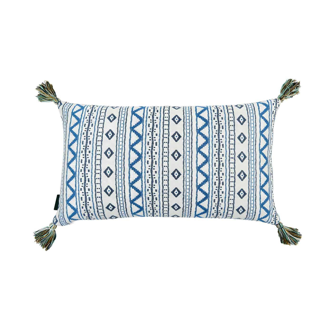 Penny Morrison Pillow with Blue and Green Tassels