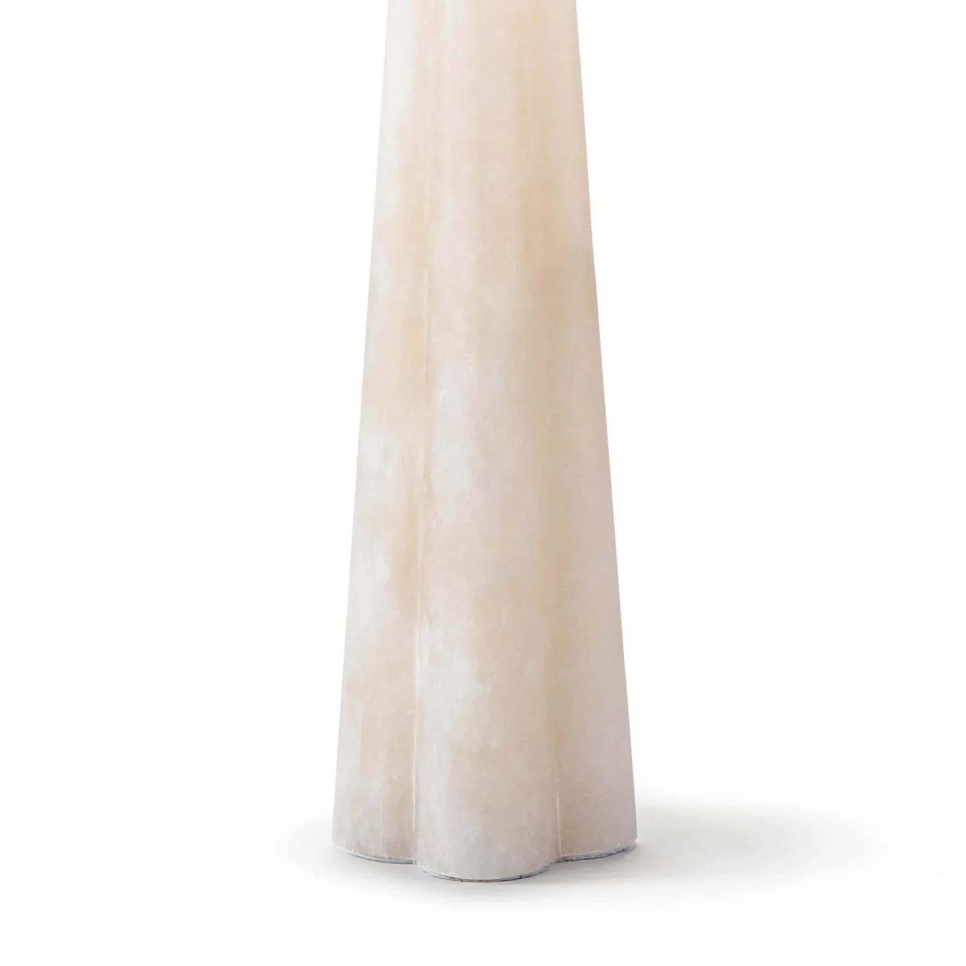 Close-up of smooth alabaster lamp base in soft white stone finish