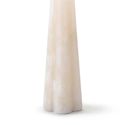 Close-up of smooth alabaster lamp base in soft white stone finish