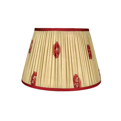 Red & Gold Sari Lampshade with Red Silk Trim 16in