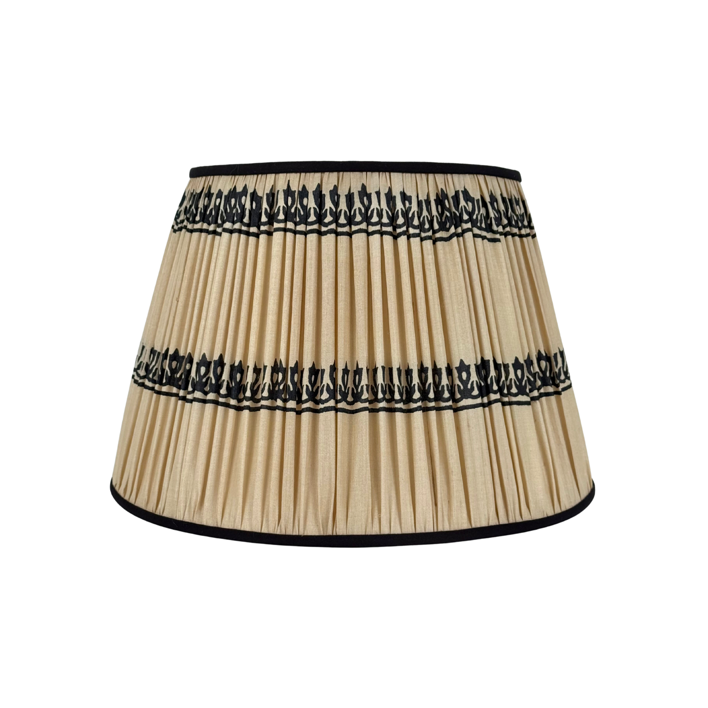 Buff & Black Sari Lampshade with Black Silk Trim
