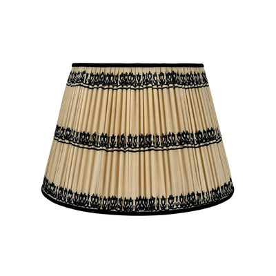 Buff & Black Sari Lampshade with Black Silk Trim