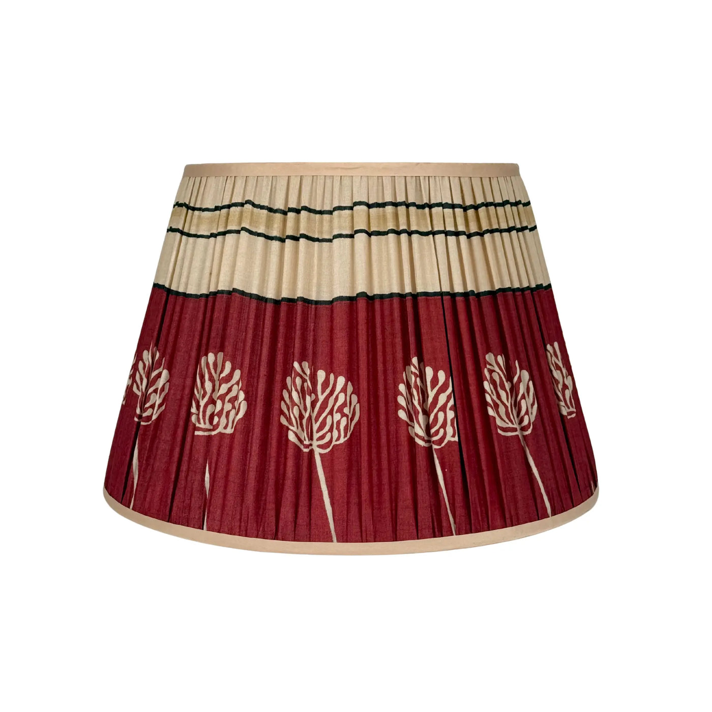 18" Maroon & Beige Sari Lampshade with Gold Silk Trim