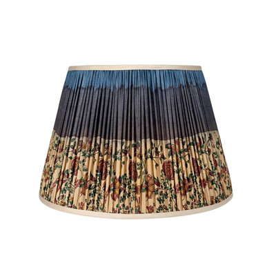 Taupe, Blue, Maroon & Green Sari Lampshade with Champagne Silk Trim