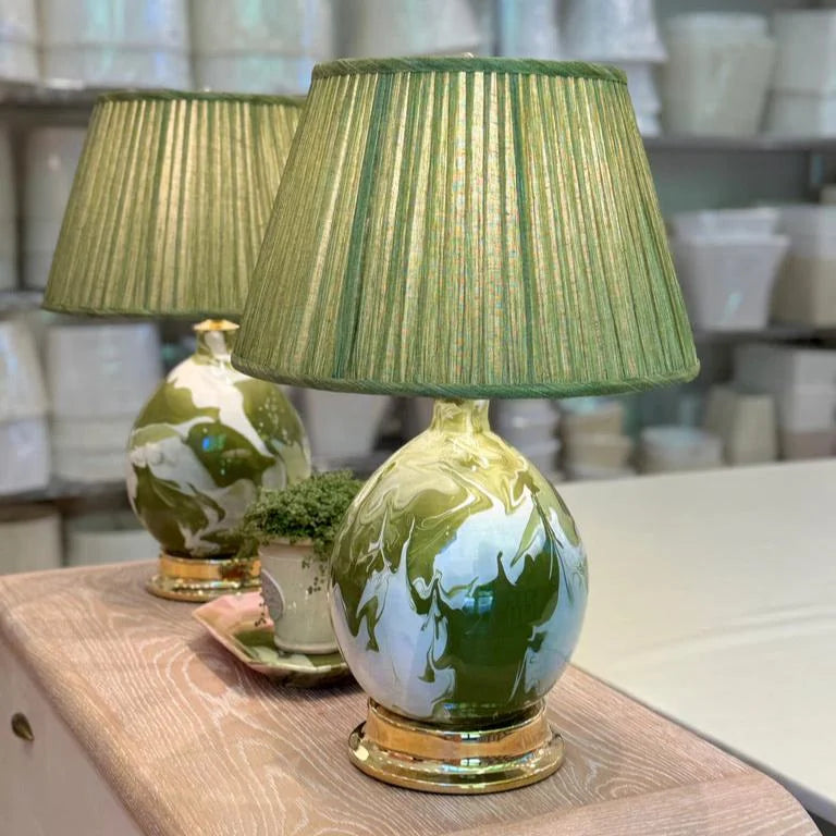 Fermoie Kintyre Green Lampshade on a Paul Schneider Lamp