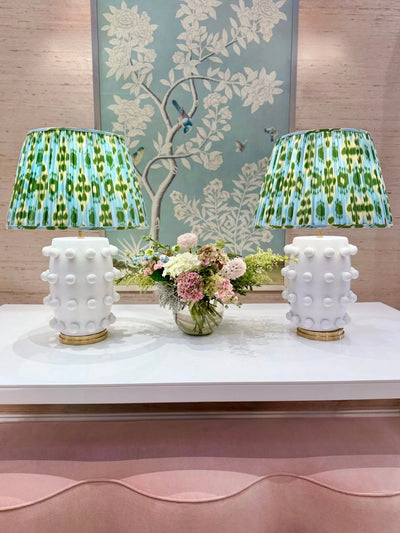 Schumacher - Hamilton Ikat in Light Blue & Leaf Green Fabric Lampshade