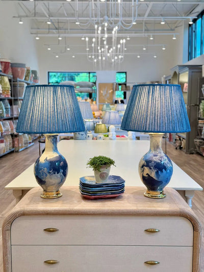 Fermoie Sacre Bleu Lampshade on Paul Schneider Lamps