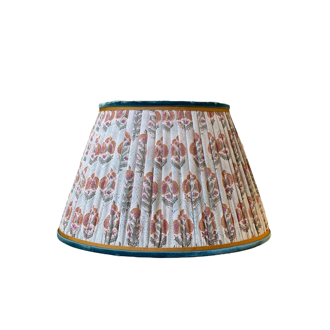 Block Print Lampshade with Velvet and grosgrain trim