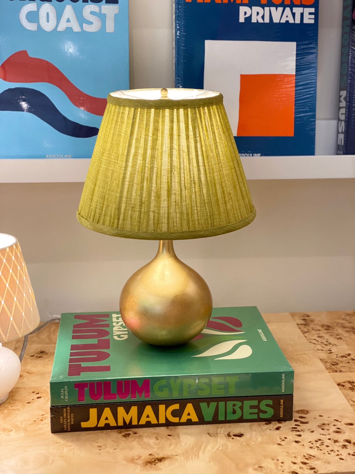 Brass Table Lamp with Fermoie Lampshade