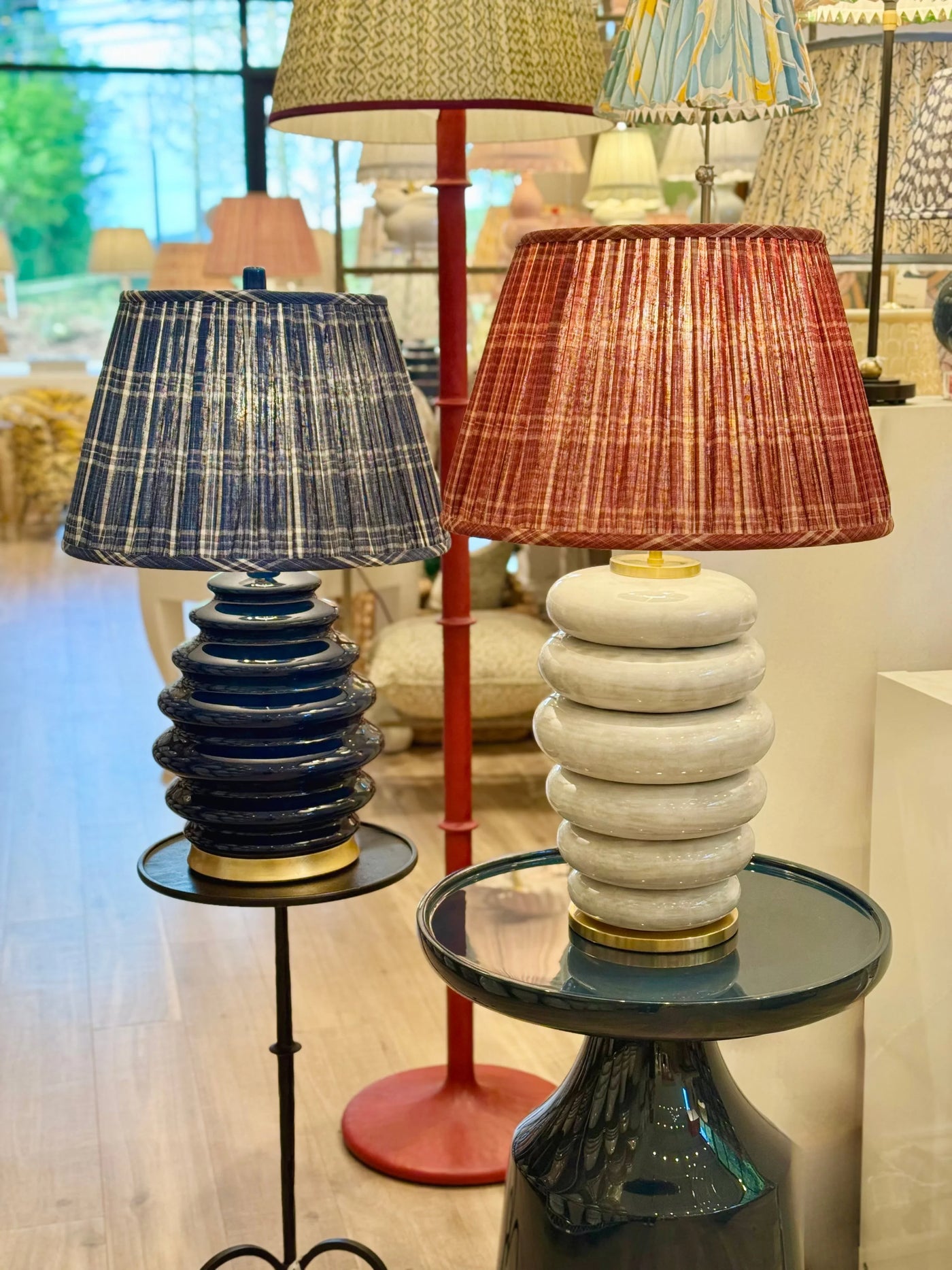 Ian Sanderson Peverell Check Red and Blue Lampshade 