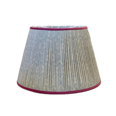 Penny Morrison Blue Diamond Geometric Pleated Silk Lampshade with Pink Trim