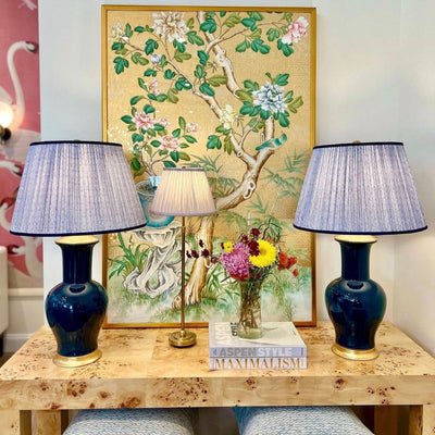 Lavender Fan Block Print and Navy Lamps