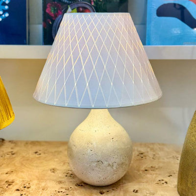 travertine lamp and woven paper lampshade
