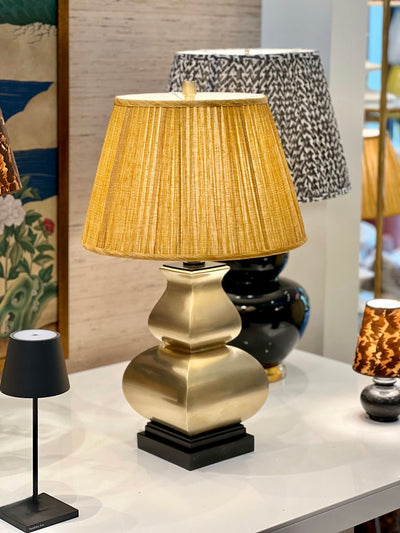 Brass Lamp with yellow Fermoie lampshade