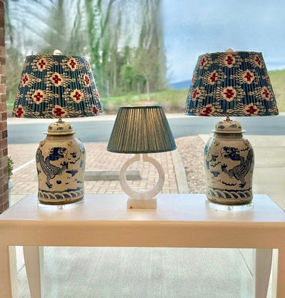 Blue and White Jar Lamps and Ikat Lampshade