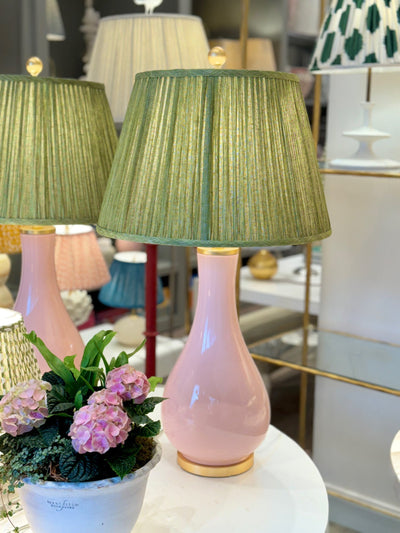 Pink lamp with green Fermoie Lampshade