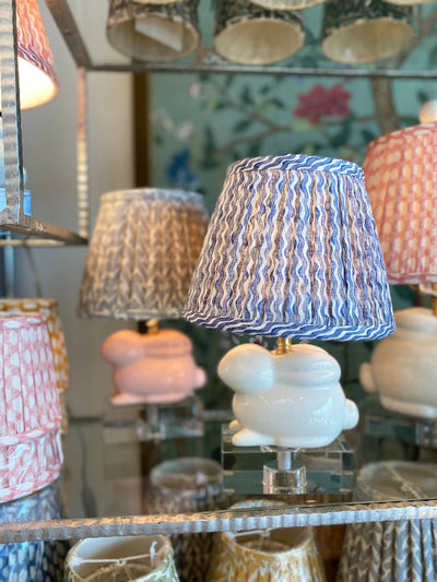 White Bunny Lamp with Blue Fermoie Lampshade