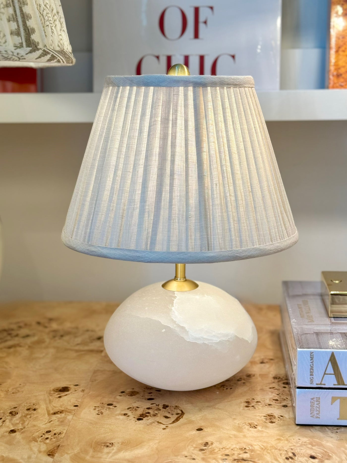 Alabaster Mini Orb Lamp with fermoie lampshade