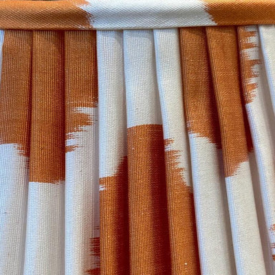 Close up gathered empire lampshade in Orange & Ivory hand-loomed silk Ikat