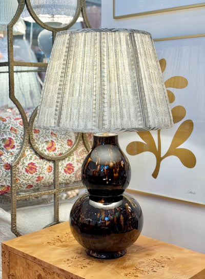 Rose Cumming Shalimar Lampshade on Avebury Table Lamp in Tortoise