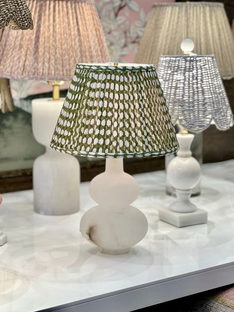 Alabaster lamp and Fermoie wicker lampshade