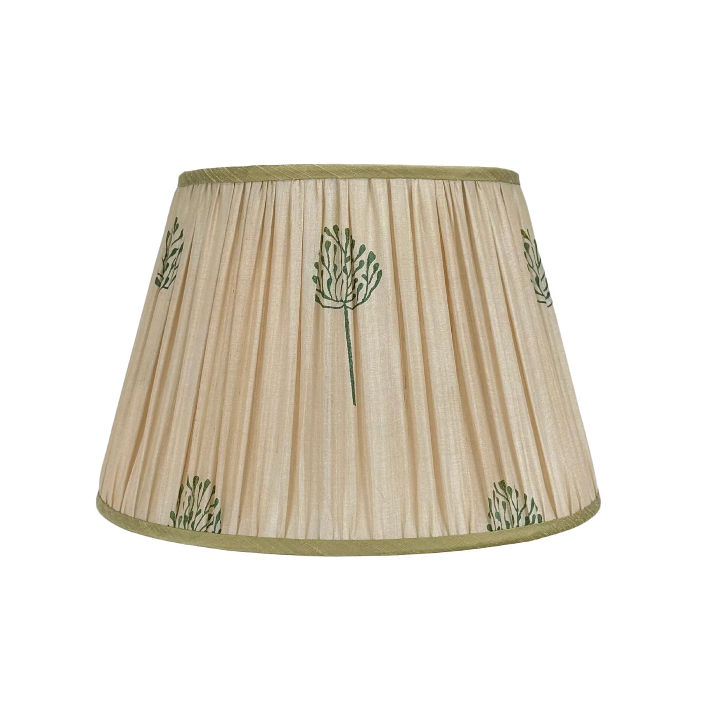 Beige & Green Sari Lampshade with Green Silk Trim