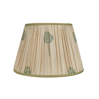 Beige & Green Sari Lampshade with Green Silk Trim