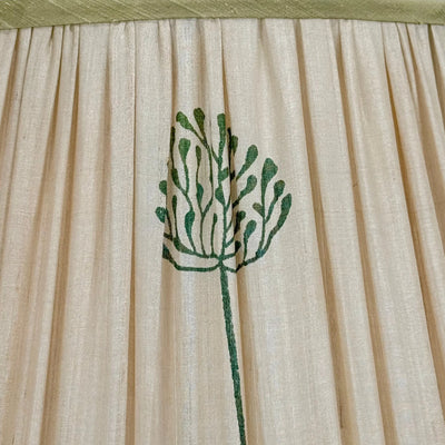 Beige & Green Sari Lampshade with Green Silk Trim Close Up