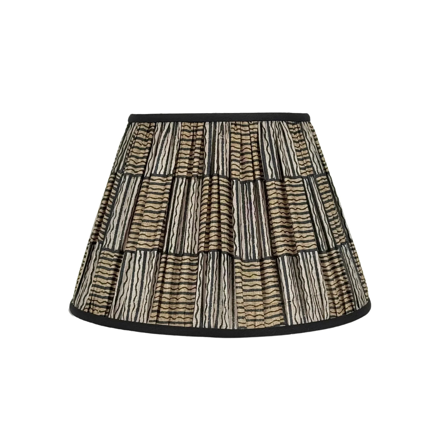 Beige & Navy Sari Lampshade with Black Silk Trim