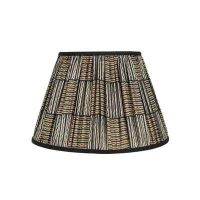 Beige & Navy Sari Lampshade with Black Silk Trim