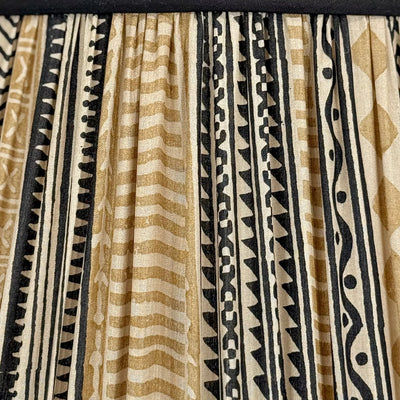 Beige & Navy Sari Lampshade with Black Silk Trim Close Up