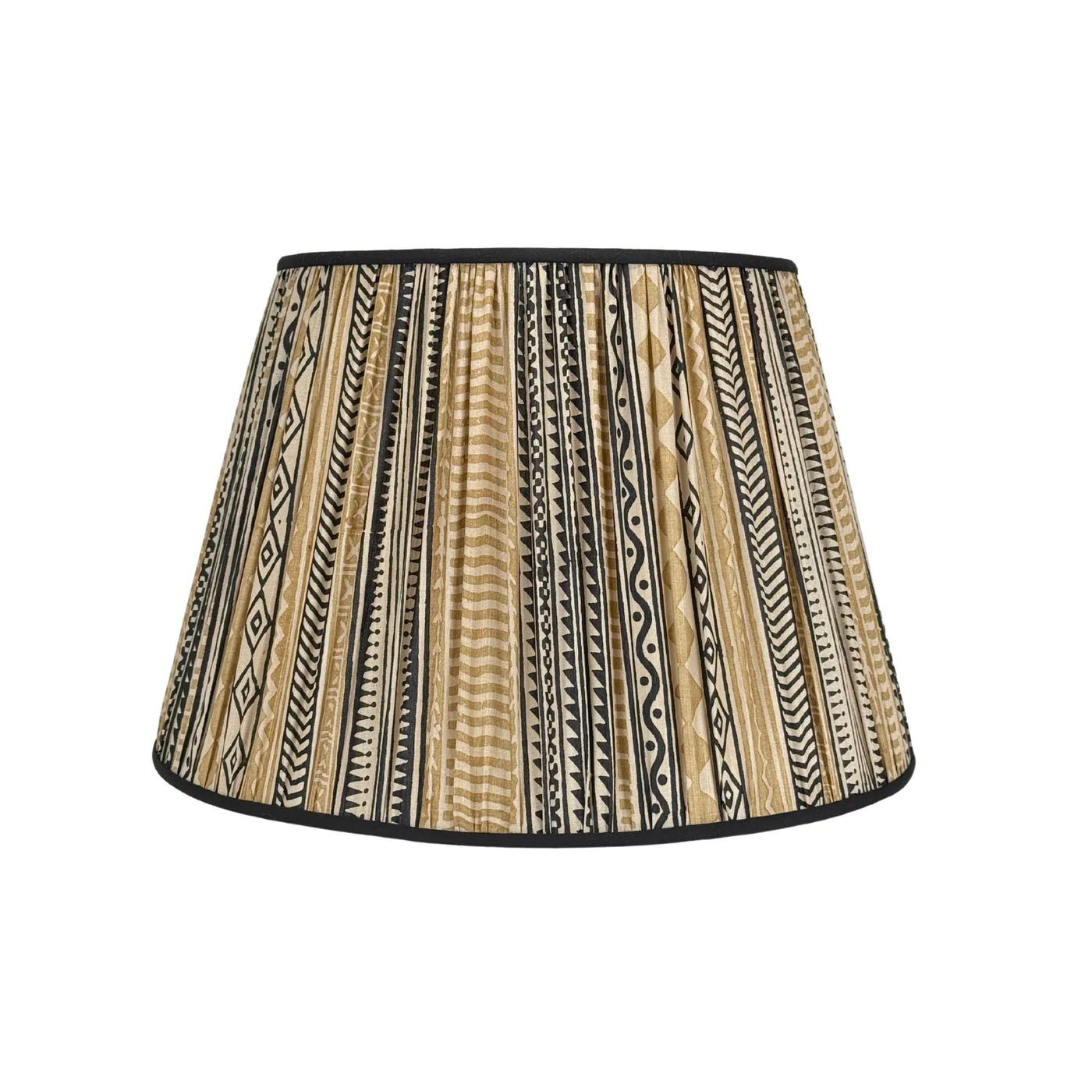 Beige & Navy Sari Lampshade with Black Silk Trim