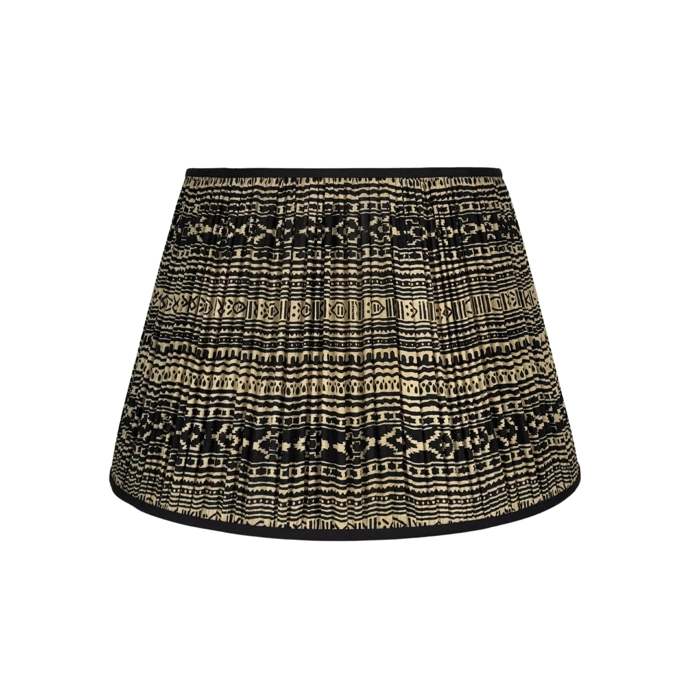 Black & Taupe Geometric Sari Lampshade with Black Trim