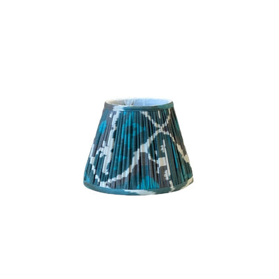 Small gathered empire lampshade in Teal & White hand-loomed silk Ikat