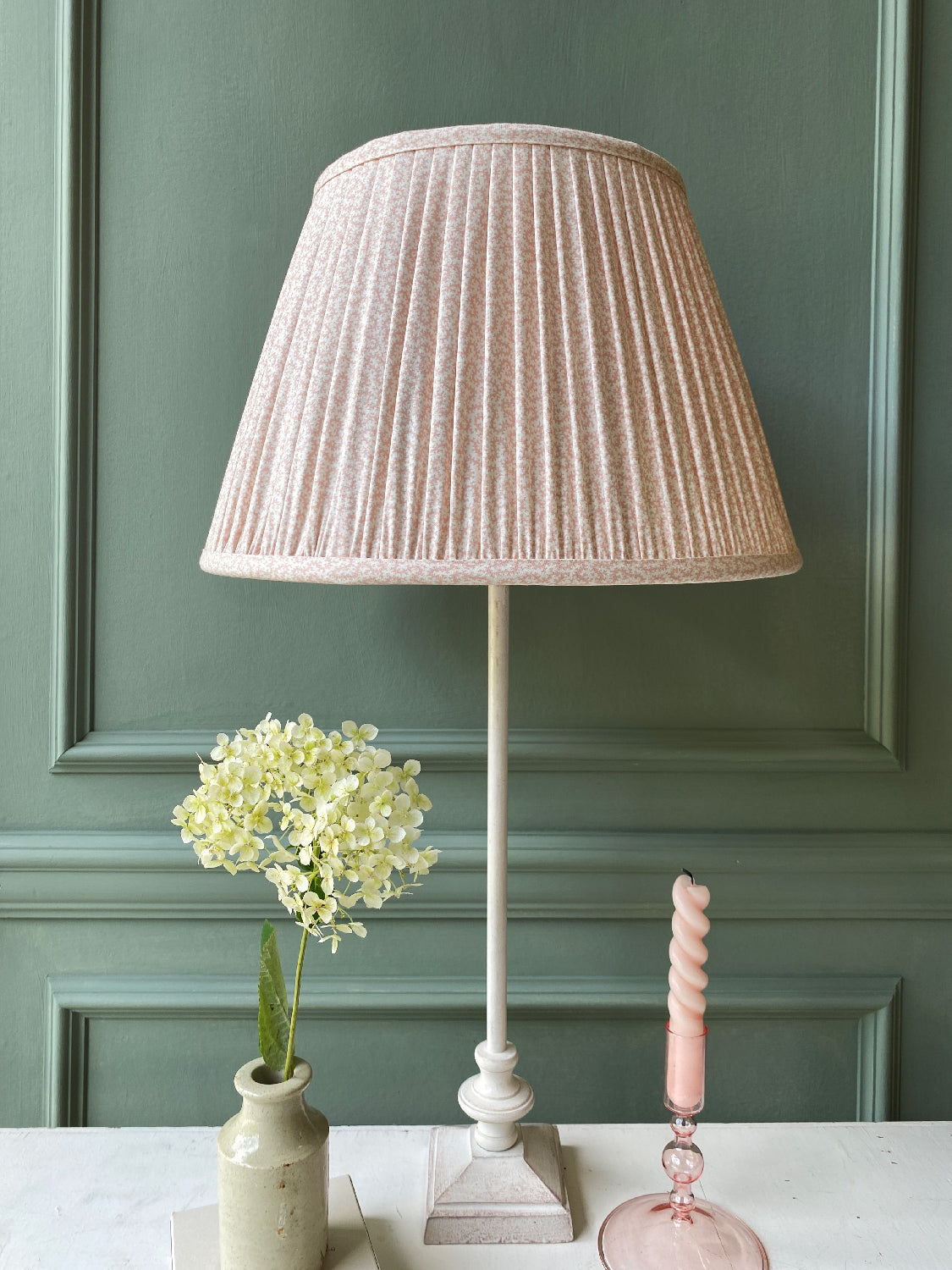 Ian Sanderson Pink Bisque Petra Lampshade on table lamp