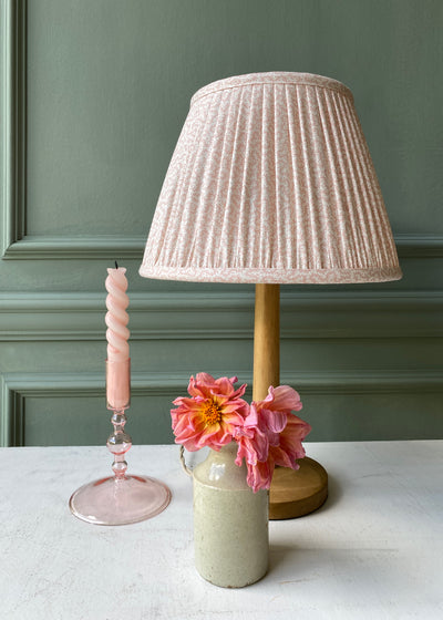 Pink Lampshade and wooden lamp
