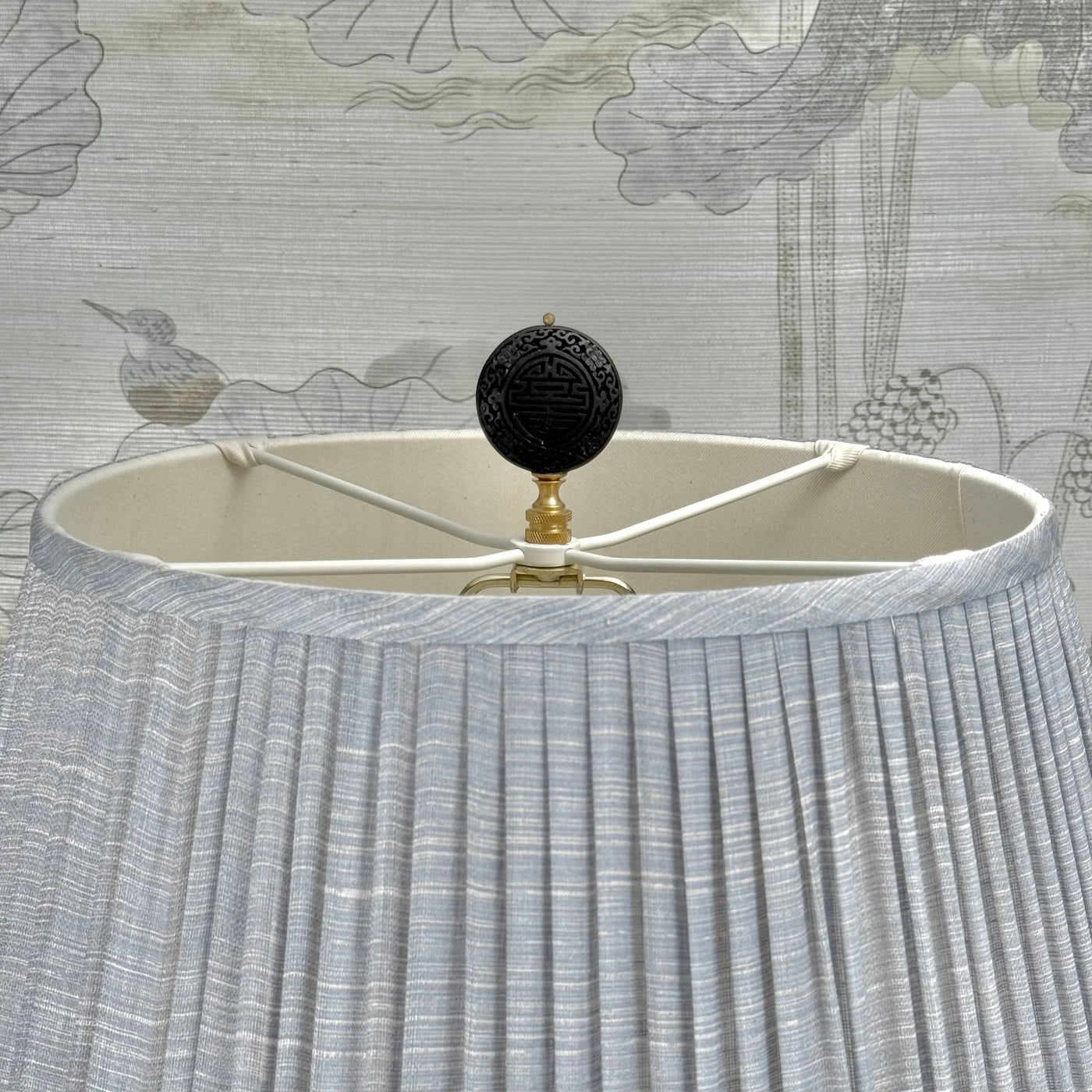 Black Cinnabar Disk Finial Close Up