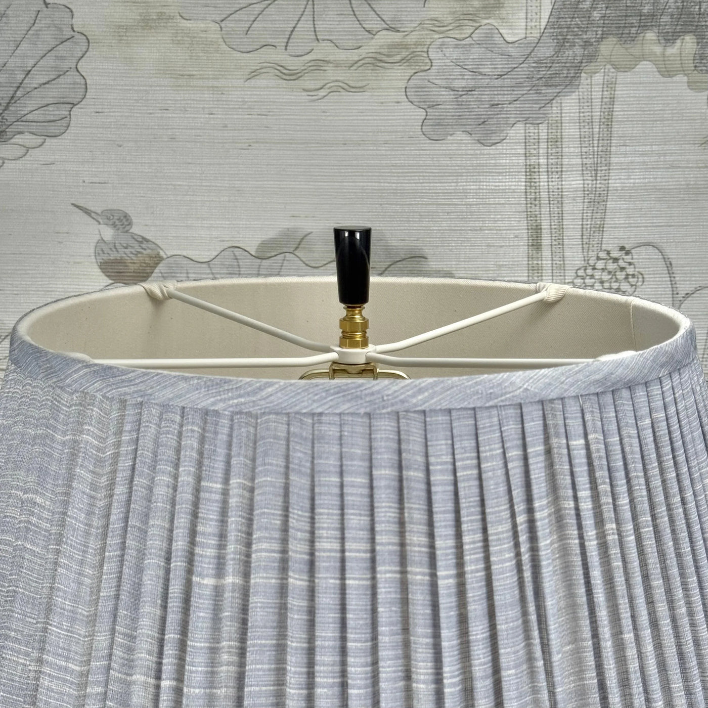 Black Obsidian Cylinder Finial with Polished Brass Base Close Up