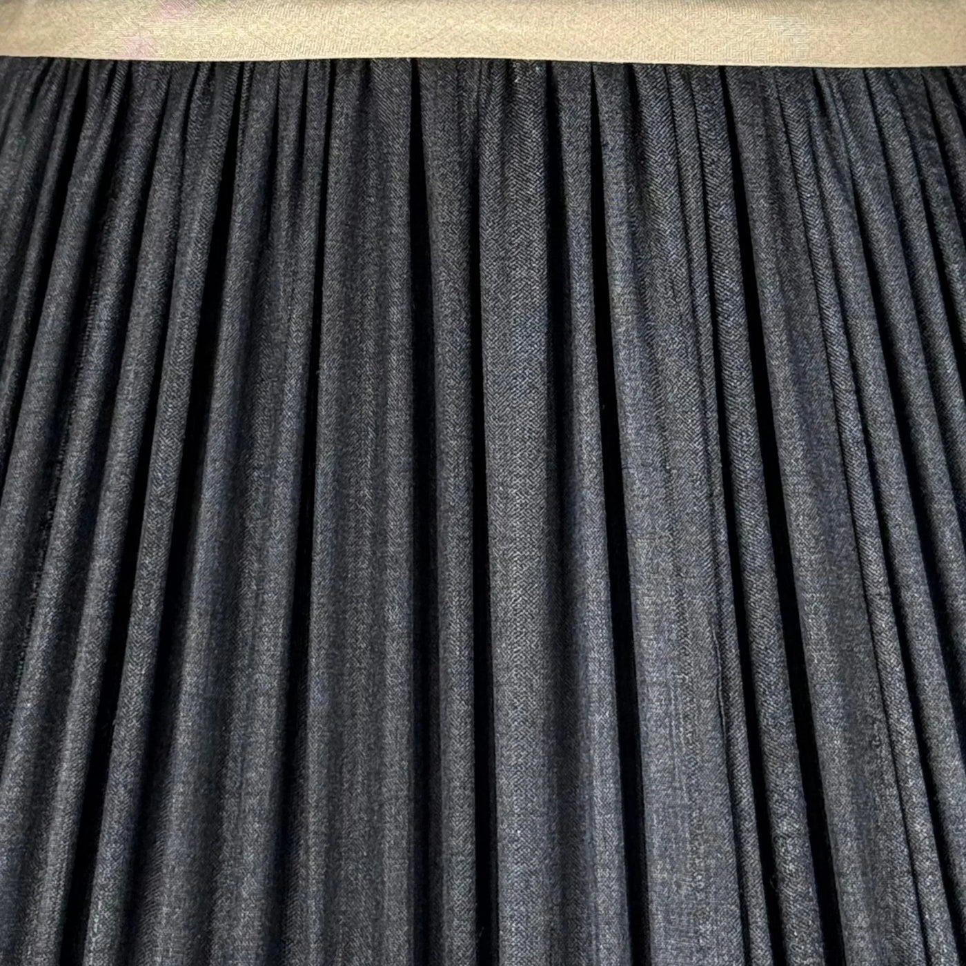 Black Sari Lampshade with Champagne Silk Trim Up Close