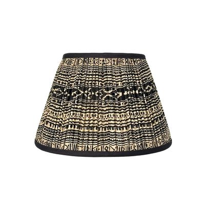Black & Taupe Geometric Sari Lampshade with Black Silk Trim