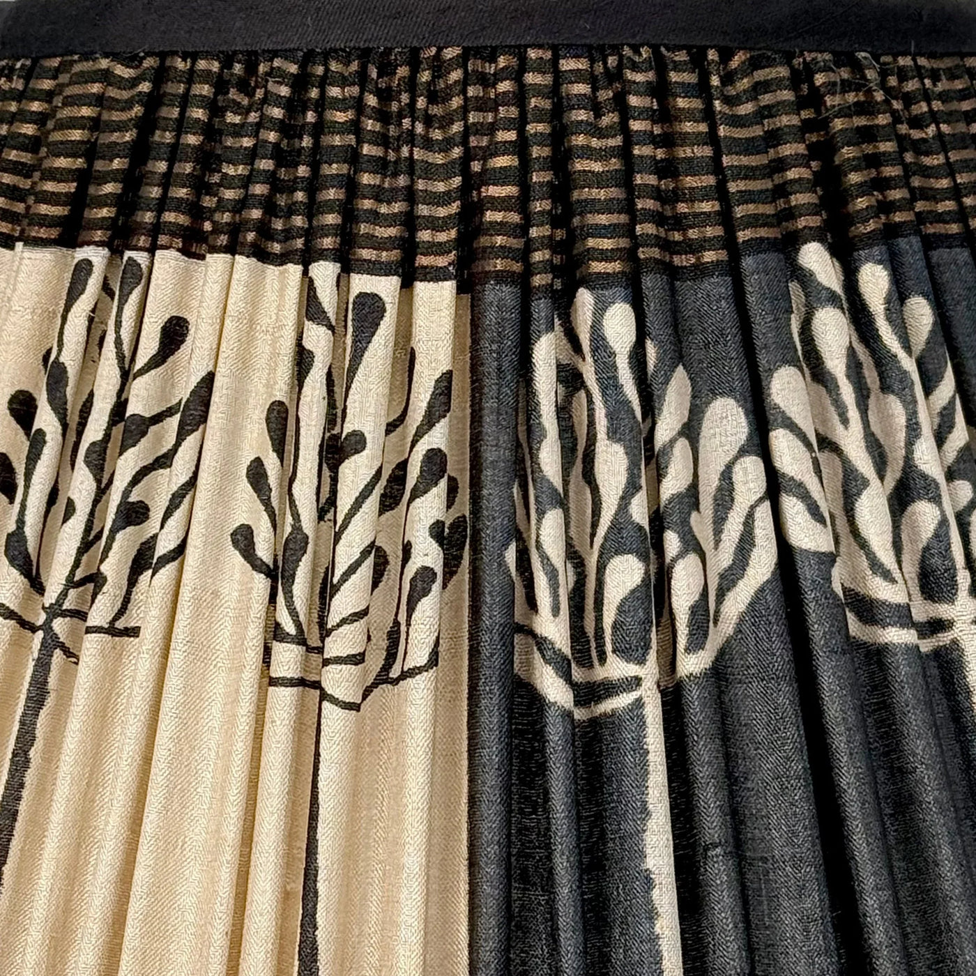 Black & Taupe Sari Lampshade with Black Silk Trimm Close Up