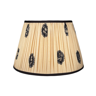 Black & Beige Sari Lampshade with Black Silk Trim