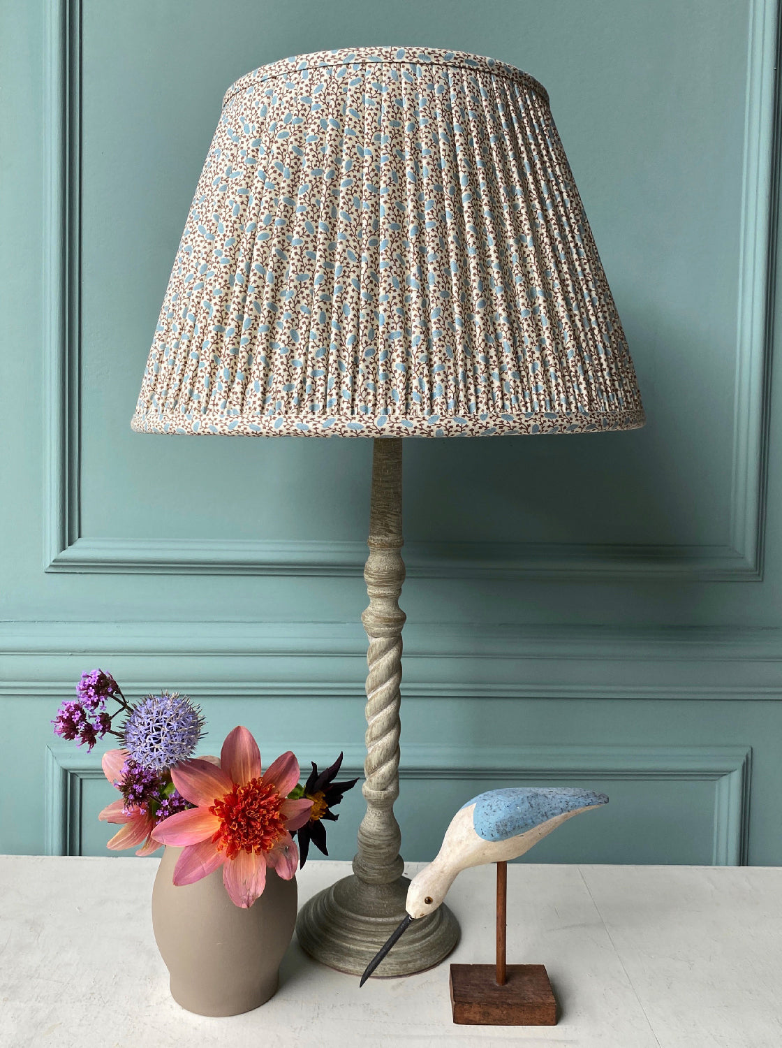 Blue Bronze Lampshade on Candlestick Lamp