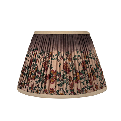 Taupe, Blue, Maroon & Green Sari Lampshade with Champagne Silk Trim
