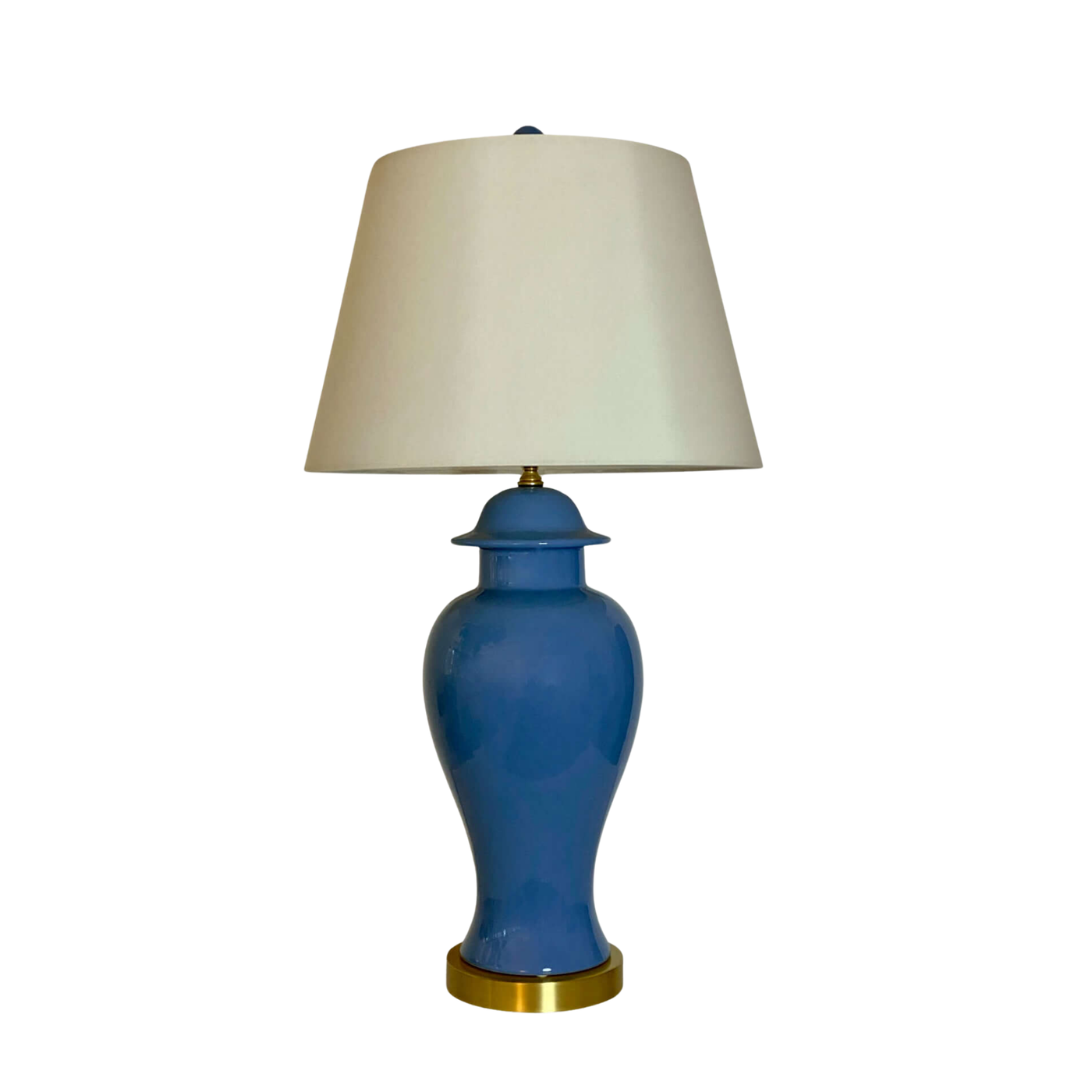 Porcelain French Blue Temple Jar Lamp, Solid Brass Base