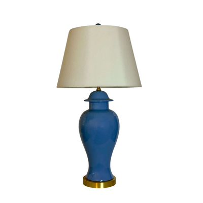 Porcelain French Blue Temple Jar Lamp, Solid Brass Base
